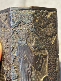 A Chinese tixi lacquer brush pot, 'bitong', Ming