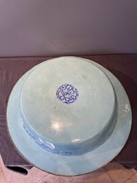 An exceptionally large Chinese Canton enamel basin with floral design, Yongzheng