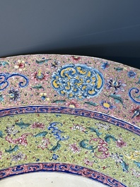 An exceptionally large Chinese Canton enamel basin with floral design, Yongzheng