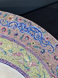 An exceptionally large Chinese Canton enamel basin with floral design, Yongzheng