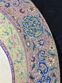 An exceptionally large Chinese Canton enamel basin with floral design, Yongzheng