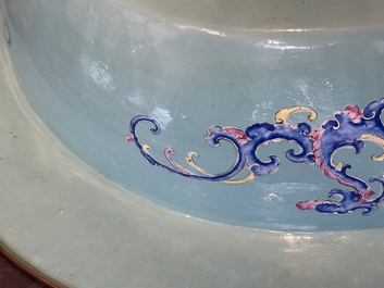 An exceptionally large Chinese Canton enamel basin with floral design, Yongzheng