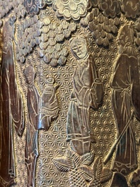 A Chinese tixi lacquer brush pot, 'bitong', Ming