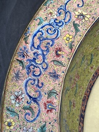 An exceptionally large Chinese Canton enamel basin with floral design, Yongzheng