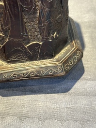 A Chinese tixi lacquer brush pot, 'bitong', Ming