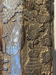 A Chinese tixi lacquer brush pot, 'bitong', Ming