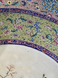 An exceptionally large Chinese Canton enamel basin with floral design, Yongzheng