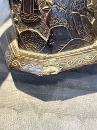 A Chinese tixi lacquer brush pot, 'bitong', Ming