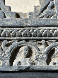 Five Gandhara grey schist frieze fragments with narrative design, 1/5th C.