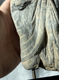 Two Gandhara grey schist torsos of Buddha and a tiger sculpture, 1st/3rd C.