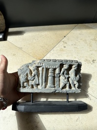 Five Gandhara grey schist frieze fragments with narrative design, 1/5th C.