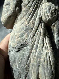 Two Gandhara grey schist torsos of Buddha and a tiger sculpture, 1st/3rd C.