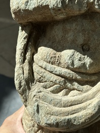 Two Gandhara grey schist torsos of Buddha and a tiger sculpture, 1st/3rd C.