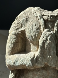 Two Gandhara grey schist torsos of Buddha and a tiger sculpture, 1st/3rd C.