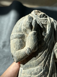Two Gandhara grey schist torsos of Buddha and a tiger sculpture, 1st/3rd C.