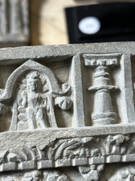 Five Gandhara grey schist frieze fragments with narrative design, 1/5th C.