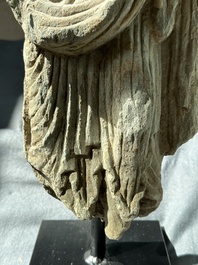 Two Gandhara grey schist torsos of Buddha and a tiger sculpture, 1st/3rd C.