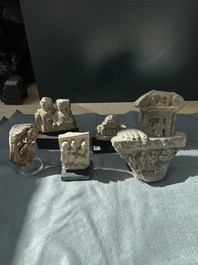 A collection of six Gandhara grey schist fragments with Bodhisattva, divinities and figures, 2/4th C.