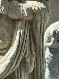 Two Gandhara grey schist torsos of Buddha and a tiger sculpture, 1st/3rd C.