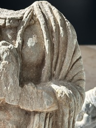Two Gandhara grey schist torsos of Buddha and a tiger sculpture, 1st/3rd C.