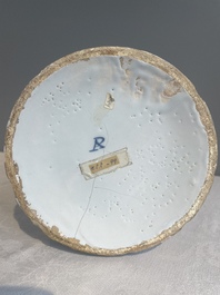 A large blue and white Dutch Delft albarello, inscribed 'Rosar:Pallidar', 18th C.