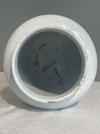 A large blue and white Dutch Delft albarello, inscribed 'Rosar:Pallidar', 18th C.