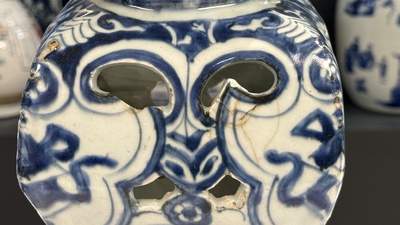 A rare Chinese blue and white openworked incense burner, Ming