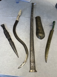 A varied collection of two daggers, two swords and forearm protection, India and Turkey, 19th C.
