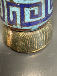 A pair of extremely rare Chinese ram-shaped cloisonn&eacute; candelabra, 18/19th C.