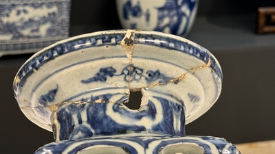 A rare Chinese blue and white openworked incense burner, Ming