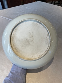 A Chinese famille verte dish with a sage and two boys under a tree, Shizhu 石竹 seal mark, Yongzheng