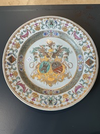 Two Chinese armorial export plates with arms of Knyff and arms of Bistrate impaling Proli for the Belgian market, Qianlong