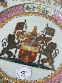 Two Chinese armorial export plates with arms of Knyff and arms of Bistrate impaling Proli for the Belgian market, Qianlong