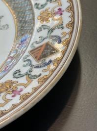Two Chinese armorial export plates with arms of Knyff and arms of Bistrate impaling Proli for the Belgian market, Qianlong