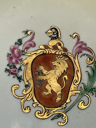 A pair of Chinese famille rose octagonal armorial plates, Qianlong