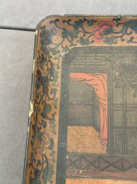 A Chinese polychrome lacquer 'games in the noble garden' tray, 18/19th C.