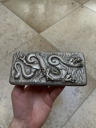 A Chinese silver 'dragon' box and a tobacco box, Sheng chang 昇昌 mark, 19th C.