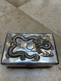 A Chinese silver 'dragon' box and a tobacco box, Sheng chang 昇昌 mark, 19th C.