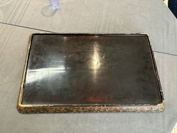 A Chinese polychrome lacquer 'games in the noble garden' tray, 18/19th C.