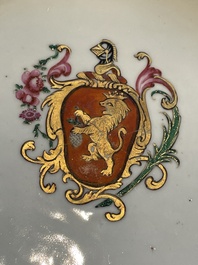 A pair of Chinese famille rose octagonal armorial plates, Qianlong