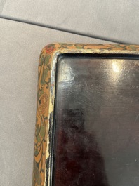 A Chinese polychrome lacquer 'games in the noble garden' tray, 18/19th C.