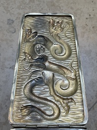 A Chinese silver 'dragon' box and a tobacco box, Sheng chang 昇昌 mark, 19th C.