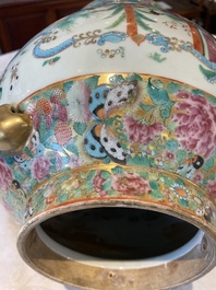 Three Chinese Canton famille rose vases with narrative design, 19th C.