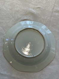 A pair of Chinese famille rose octagonal armorial plates, Qianlong