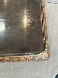 A Chinese polychrome lacquer 'games in the noble garden' tray, 18/19th C.