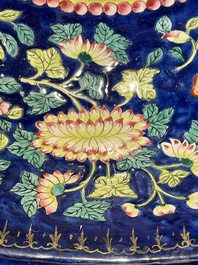 A large Chinese Canton enamel basin with figures in a landscape, Jiaqing