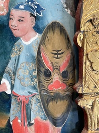 A rare Chinese gilt wood and reverse glass painted mirror, 2nd half 18th C.