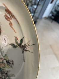 A Chinese famille verte 'Eight Immortals' dish and a pair of famille rose 'butterfly' plates, Guangxu mark, 19th C.