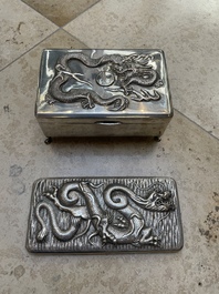 A Chinese silver 'dragon' box and a tobacco box, Sheng chang 昇昌 mark, 19th C.