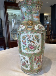 Three Chinese Canton famille rose vases with narrative design, 19th C.
